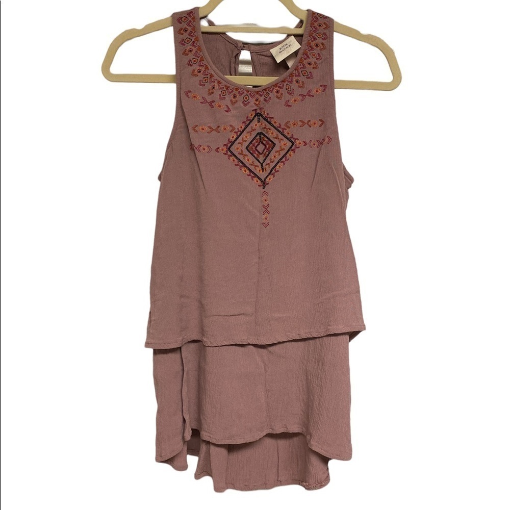 Knox Rose sleeveless blouse boho high/low embroidered tiered look size Small
